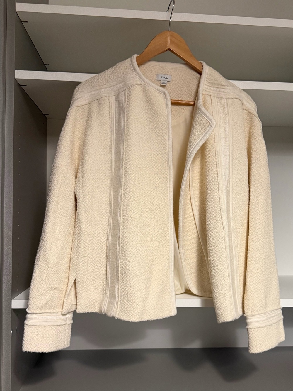 Vince Cream Open-Front Teddy Jacket